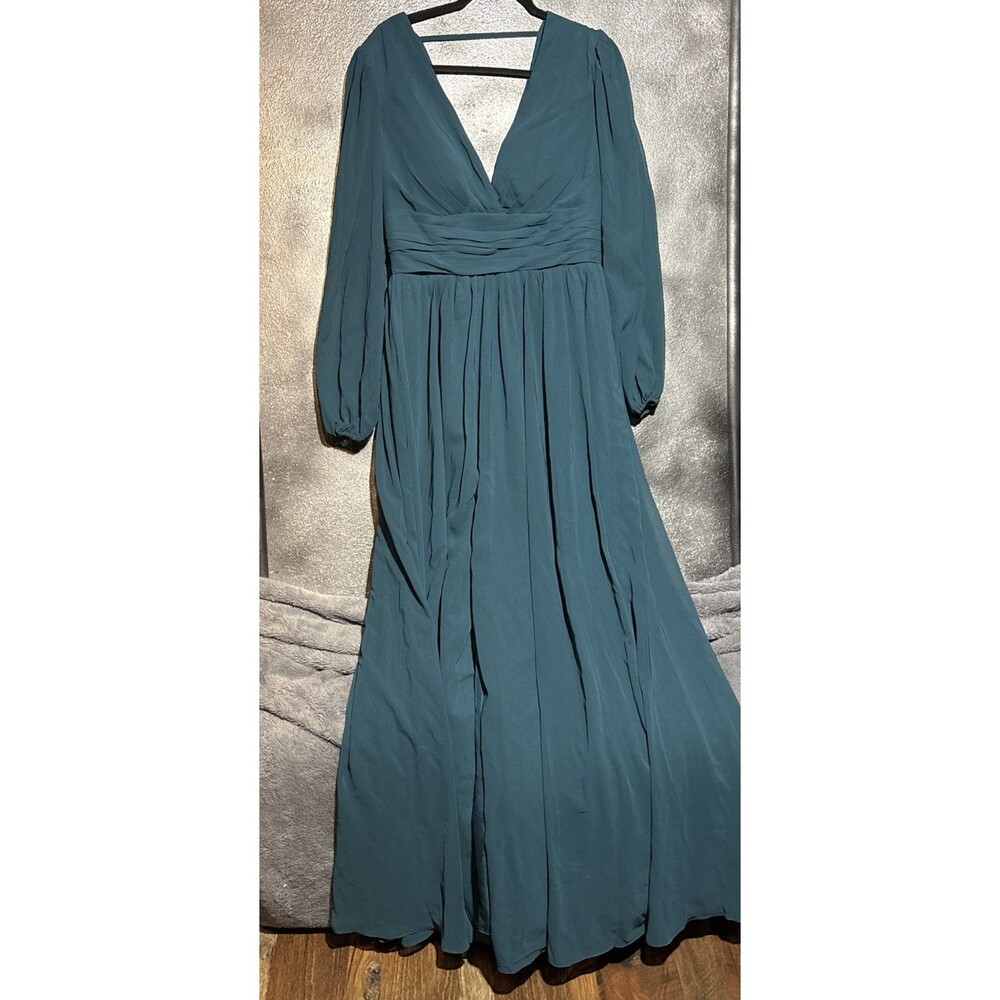 Teal Chiffon Maxi Dress 10 Long Sheer Sleeve V-Neck Mother Of Bride Bridesmaid